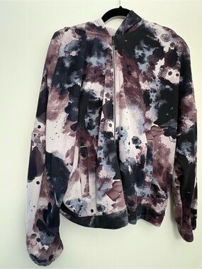 Abstract Wash Zip-Up Hoodie Jacket - Black & Purple